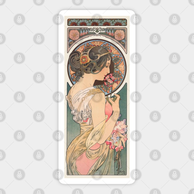 Primrose (1899) by Alphonse Mucha Sticker by Antiquated Art